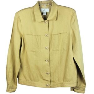 Laura Leigh Ltd Linen Blend Jacket Utility Minimalist Coastal Womens 6 Tan Khaki